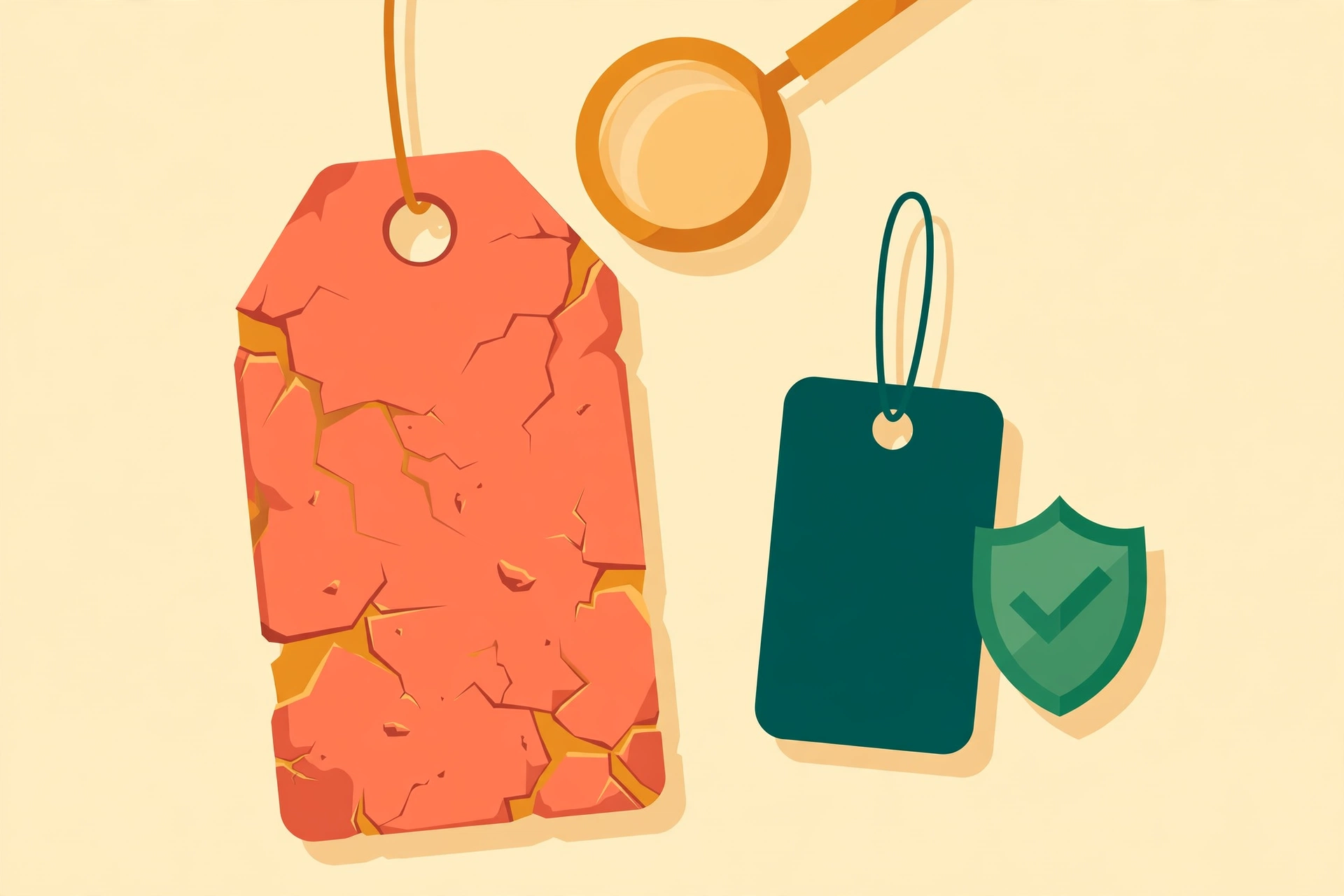 Illustration of an expensive cracked price tag compared with a smaller, verified one